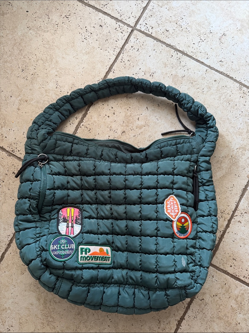 FP Movement by Free People Quilted Teal Shoulder Bag with Patch Accents